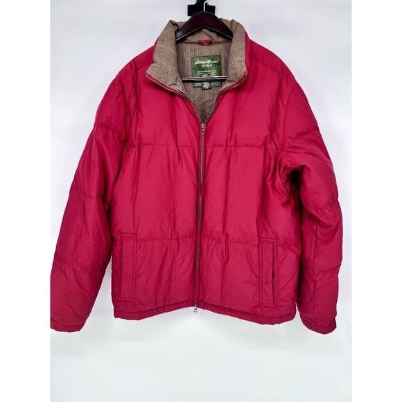 Eddie Bauer Goose Down Puffer Jacket XL Tall Red Quilted Full Zip Mens Outdoor - Picture 1 of 16